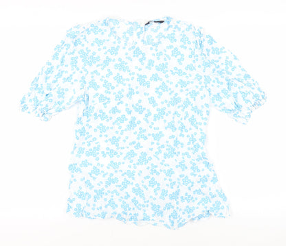 Preloved Marks and Spencer Women's White Floral Tunic Blouse Size 12 - Front