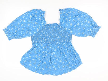 Preloved M&S Women's Blue Floral Tunic Blouse Size 14 - Back