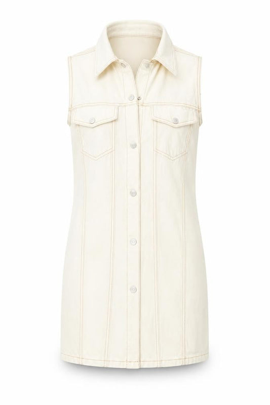 Zara Womens Ivory Cotton Pinafore/Dungaree Dress Size M Collared Button