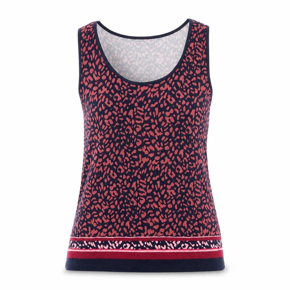 Oasisi Womens Multicoloured Animal Print Viscose Basic Tank Size S Round Neck