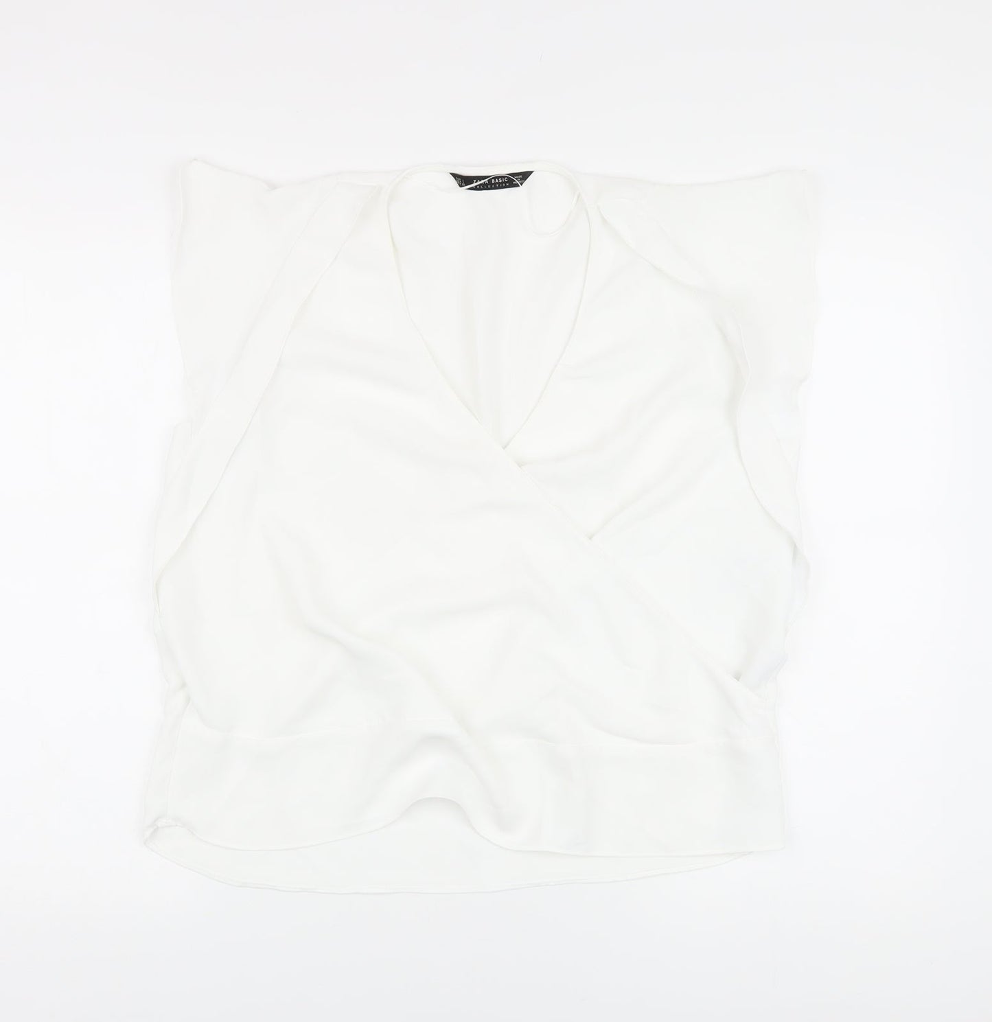 Zara Womens White Polyacrylate Fibre Basic Blouse Size L V-Neck