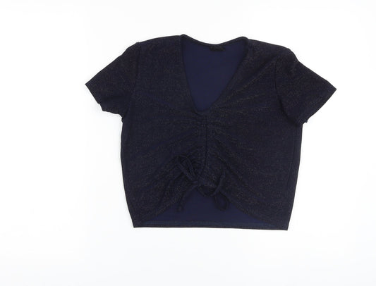 Urban Outfitters Womens Blue Polyester Cropped T-Shirt Size M V-Neck