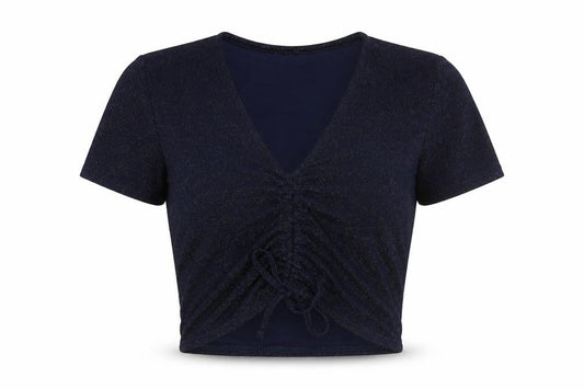 Urban Outfitters Womens Blue Polyester Cropped T-Shirt Size M V-Neck
