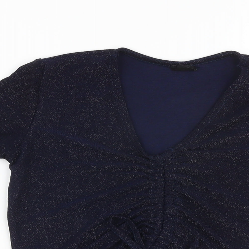 Urban Outfitters Womens Blue Polyester Cropped T-Shirt Size M V-Neck