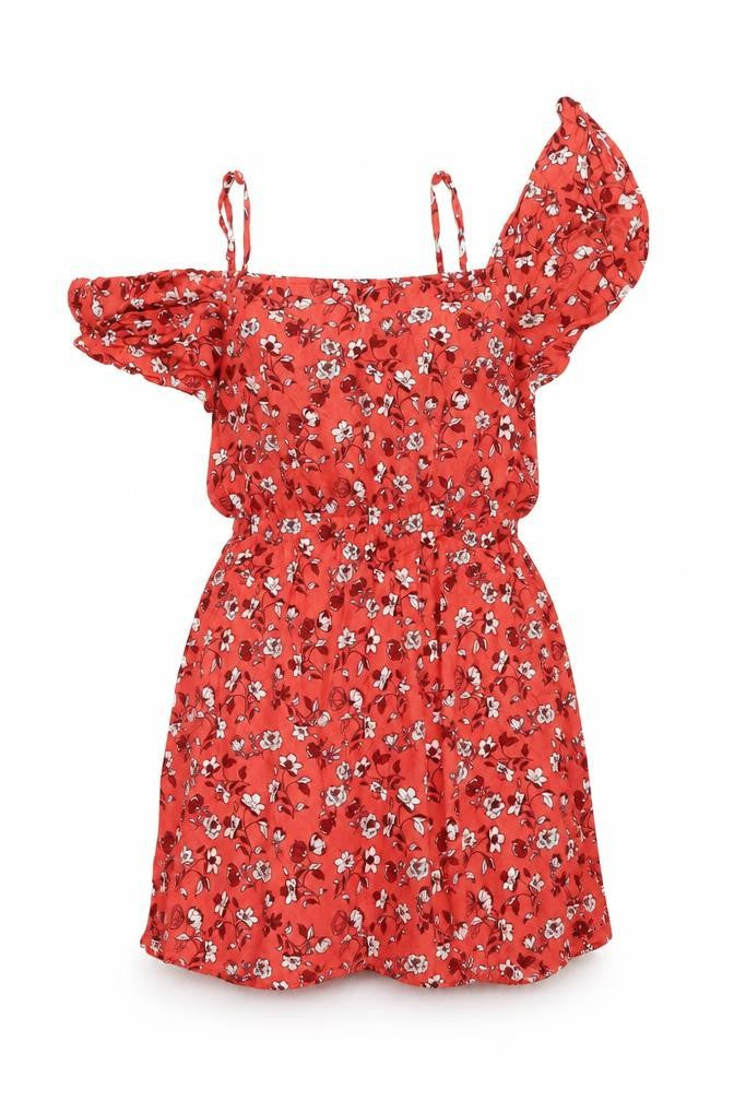 H&M Womens Red Floral Polyester Mini Size S Square Neck Pullover