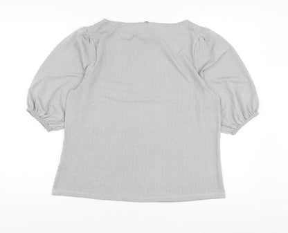 H&M Womens Black Geometric Polyester Basic Blouse Size M Boat Neck