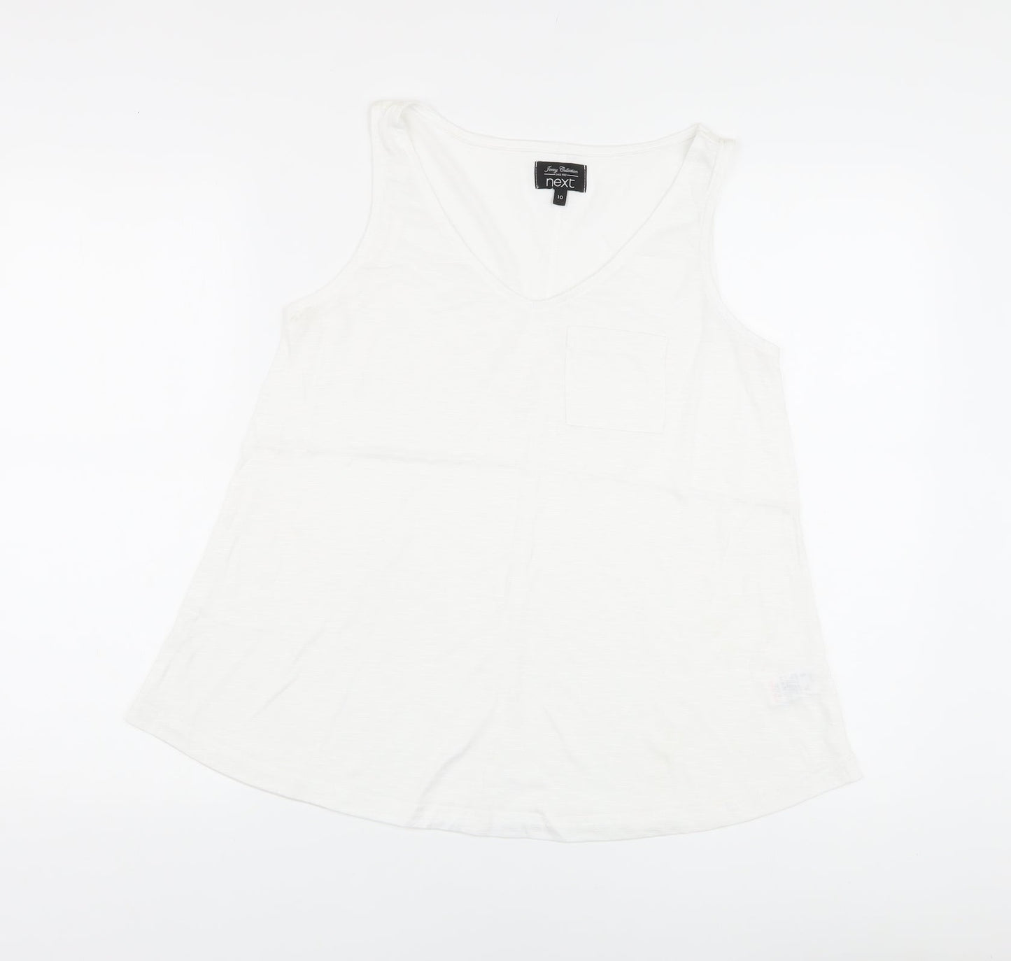 NEXT Womens White Polyester Basic T-Shirt Size 10 V-Neck