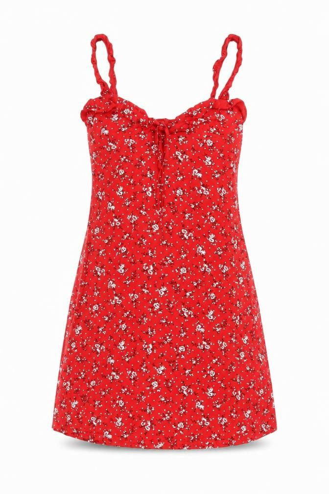 PRETTYLITTLETHING Womens Red Floral Viscose Mini Size 6 Sweetheart Pullover