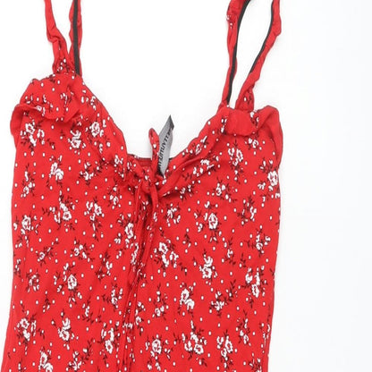 PRETTYLITTLETHING Womens Red Floral Viscose Mini Size 6 Sweetheart Pullover