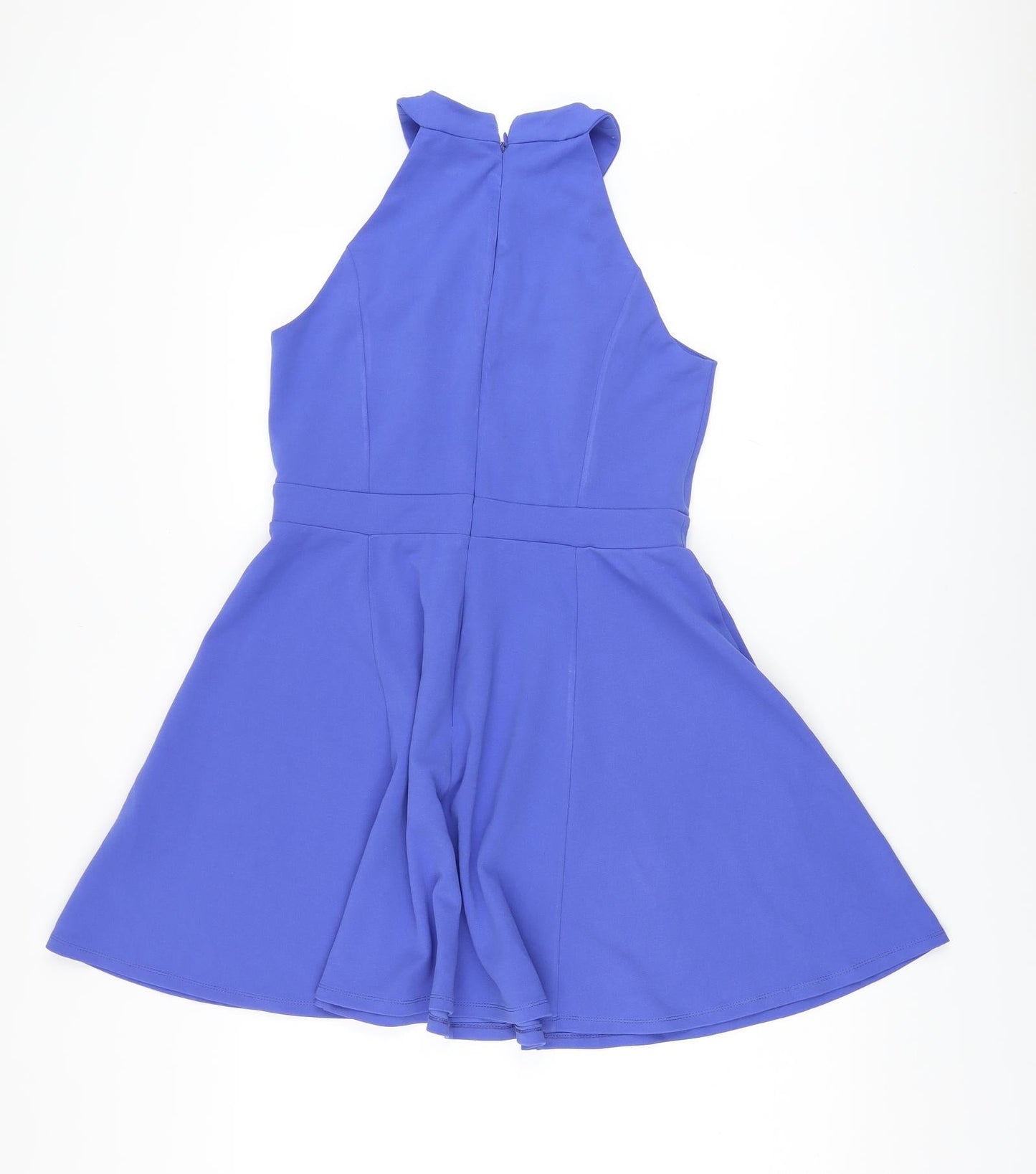 New Look Womens Blue Polyester A-Line Size 12 Round Neck Zip