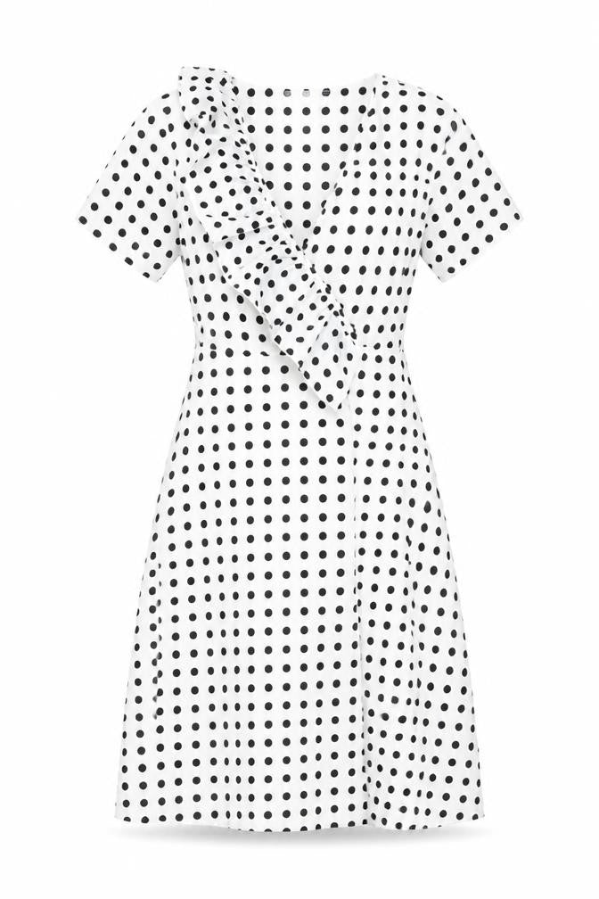 Missguided Womens White Polka Dot Polyester A-Line Size 8 V-Neck Zip