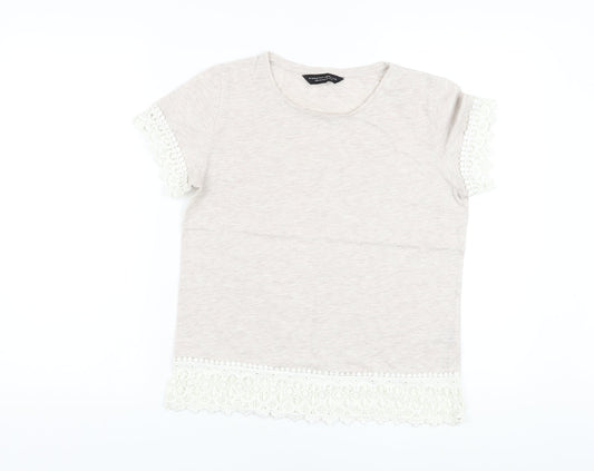 Dorothy Perkins Womens Beige Polyester Basic T-Shirt Size 12 Crew Neck