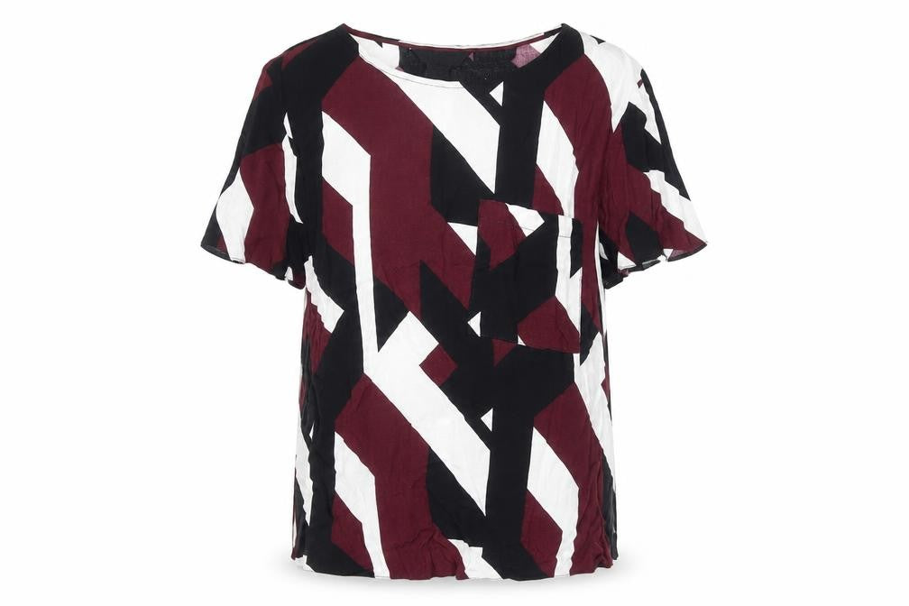 New Look Womens Multicoloured Geometric Viscose Basic Blouse Size 10 Crew Neck