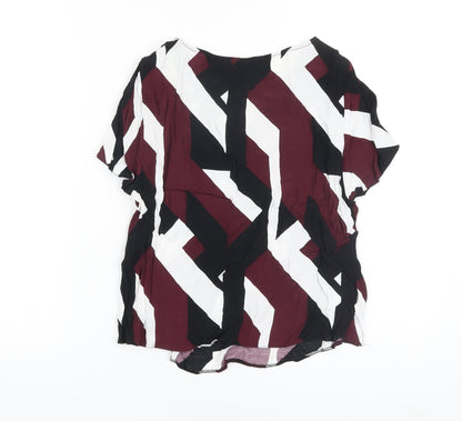 New Look Womens Multicoloured Geometric Viscose Basic Blouse Size 10 Crew Neck