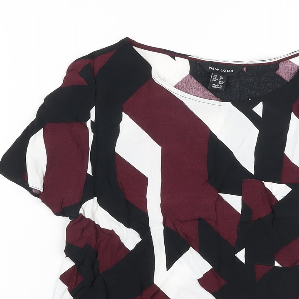 New Look Womens Multicoloured Geometric Viscose Basic Blouse Size 10 Crew Neck