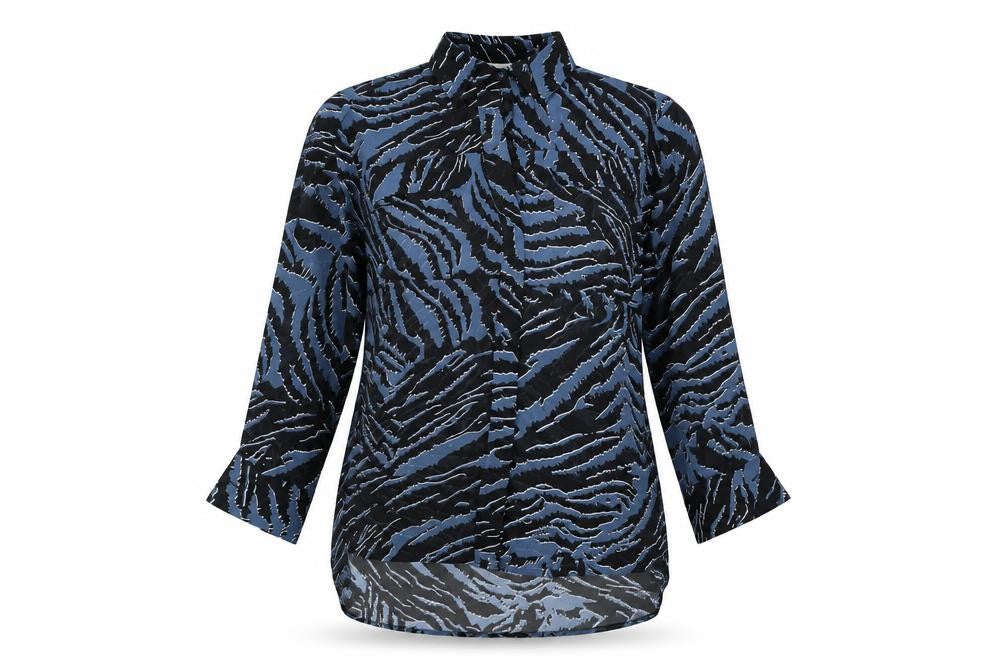 Topshop Womens Blue Animal Print Polyester Basic Blouse Size 6 Collared