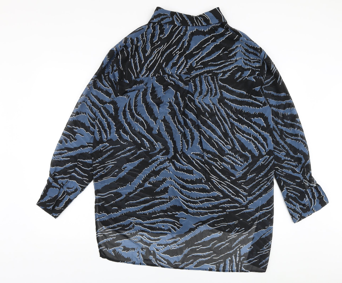 Topshop Womens Blue Animal Print Polyester Basic Blouse Size 6 Collared