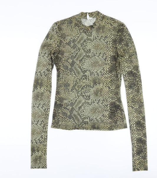 & Other Stories Womens Green Animal Print Polyester Basic Blouse Size 8 Mock Neck