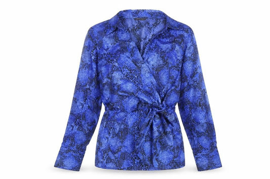Marks and Spencer Womens Blue Animal Print Polyester Basic Blouse Size 12 V-Neck