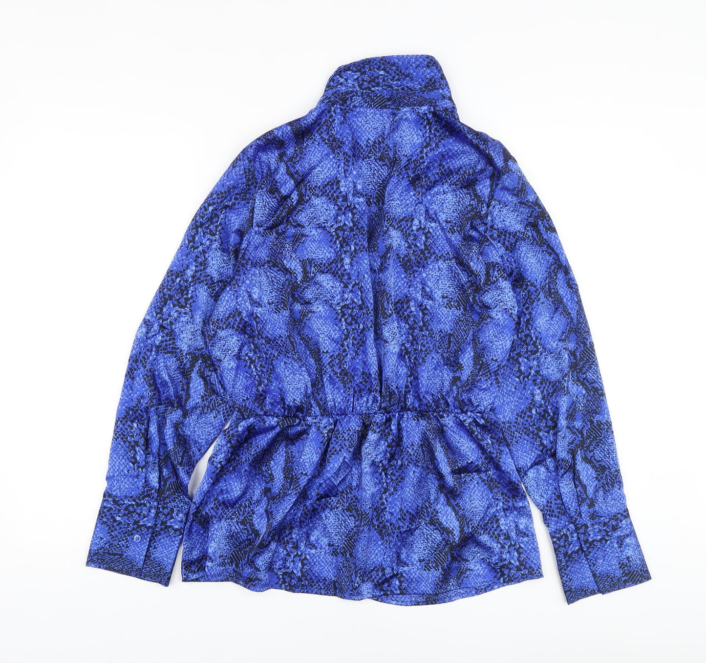Marks and Spencer Womens Blue Animal Print Polyester Basic Blouse Size 12 V-Neck