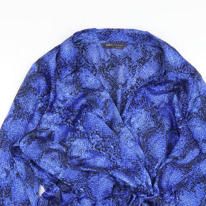 Marks & Spencer Womens Blue Animal Print Polyester Basic Blouse Size 12 V-Neck