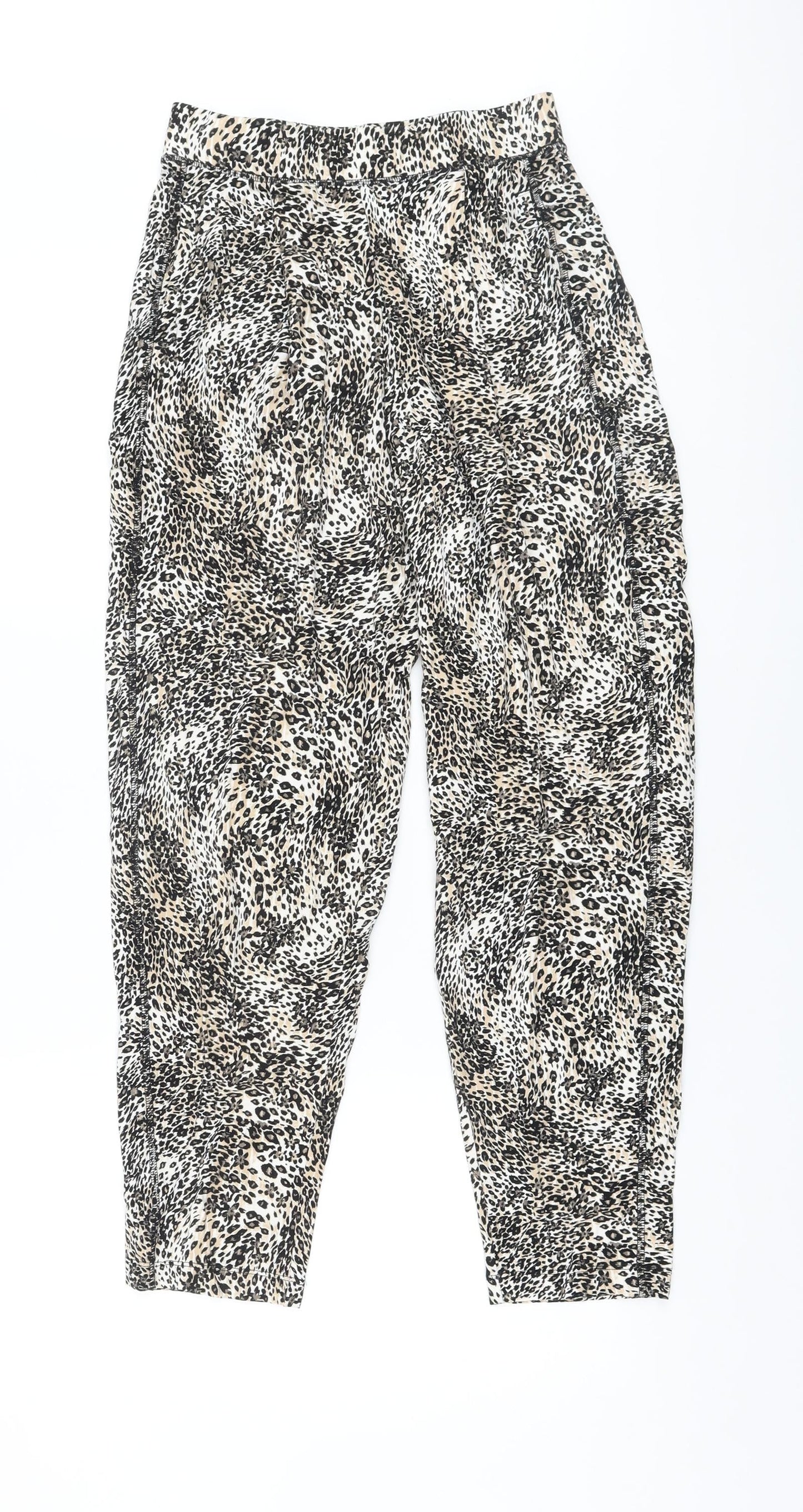 Marks and Spencer Womens Beige Animal Print Viscose Trousers Size 6 L26 in Regular
