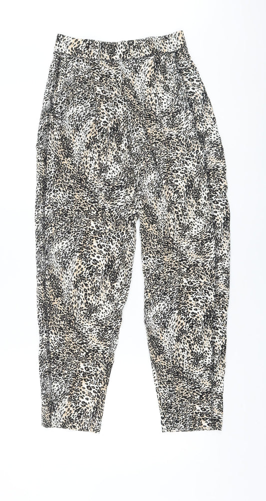 Marks and Spencer Womens Beige Animal Print Viscose Trousers Size 6 L26 in Regular