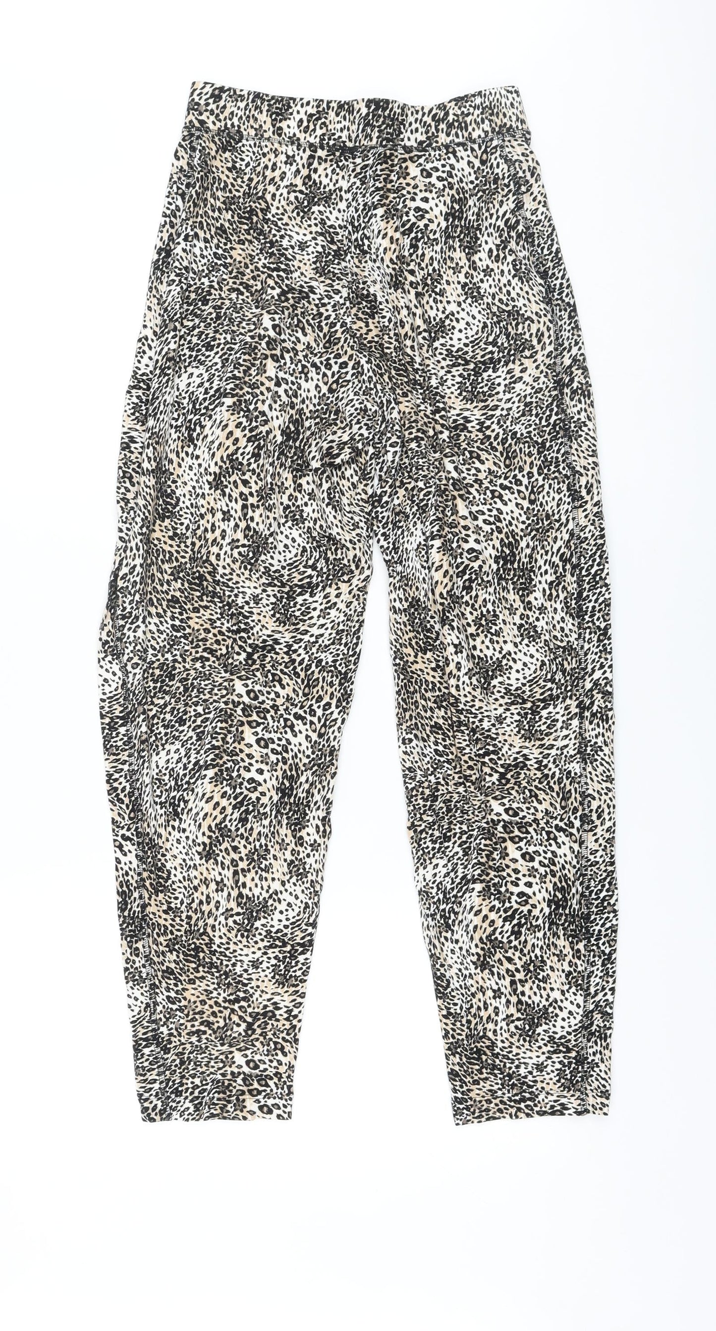 Marks and Spencer Womens Beige Animal Print Viscose Trousers Size 6 L26 in Regular