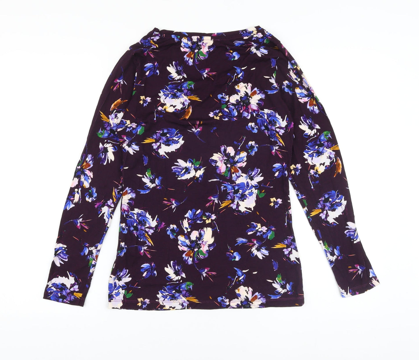 Bella Di Note Womens Purple Floral Viscose Basic Blouse Size 8 Round Neck