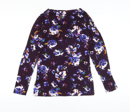 Bella Di Note Womens Purple Floral Viscose Basic Blouse Size 8 Round Neck