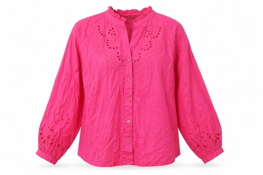 Marks & Spencer Womens Pink 100% Cotton Basic Button-Up Size 12 V-Neck - Embroidery