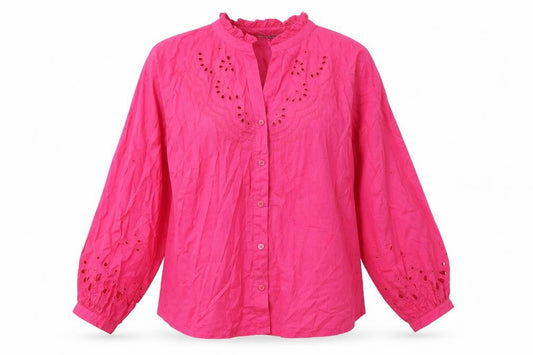 Marks and Spencer Womens Pink 100% Cotton Basic Button-Up Size 12 V-Neck - Embroidery