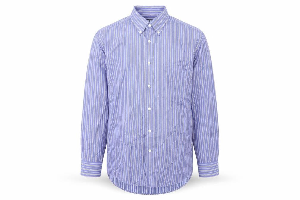 Kirkland Mens Blue Striped Polyester Button-Up Size 16.5 Collared Button