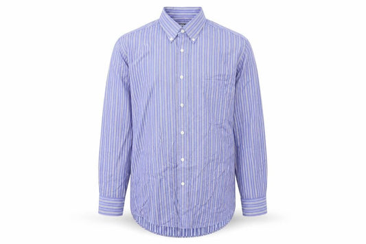 Kirkland Mens Blue Striped Polyester Button-Up Size 16.5 Collared Button