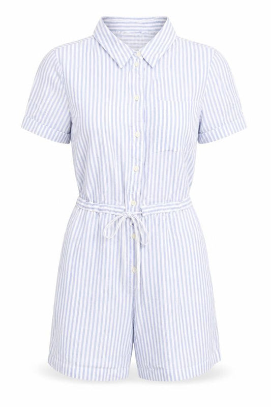 Marks & Spencer Womens Blue Striped Linen Romper One-Piece Size 12 L3 in Button