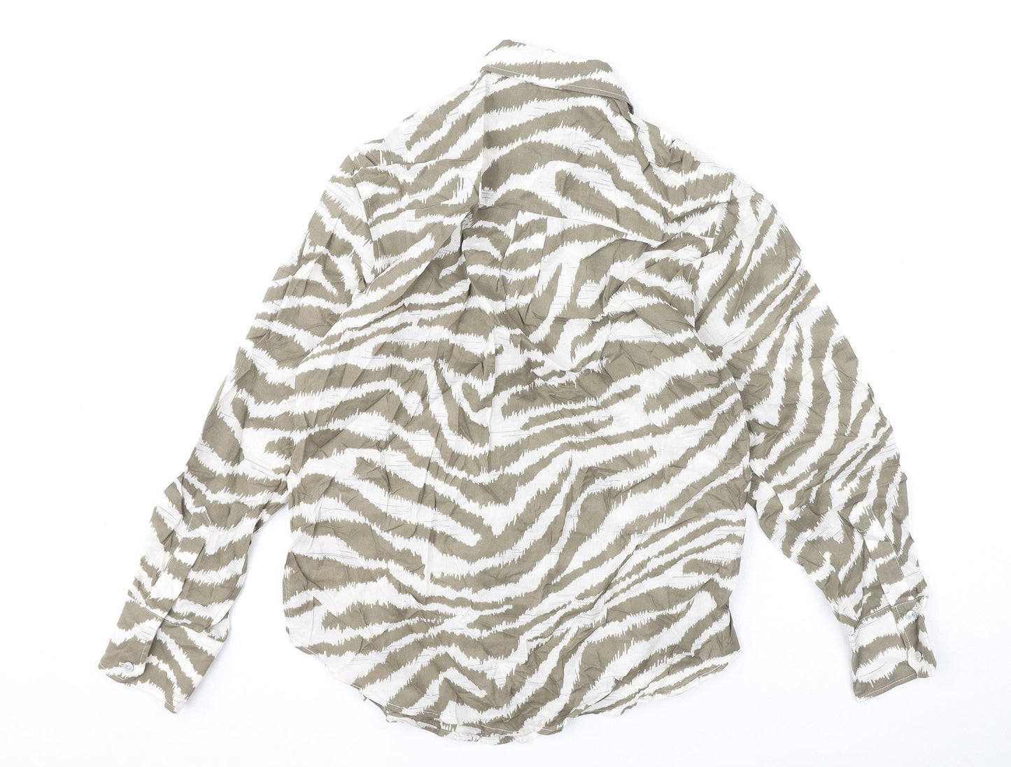 Marks and Spencer Womens Brown Animal Print 100% Cotton Basic Button-Up Size 6 Collared - Tiger Print