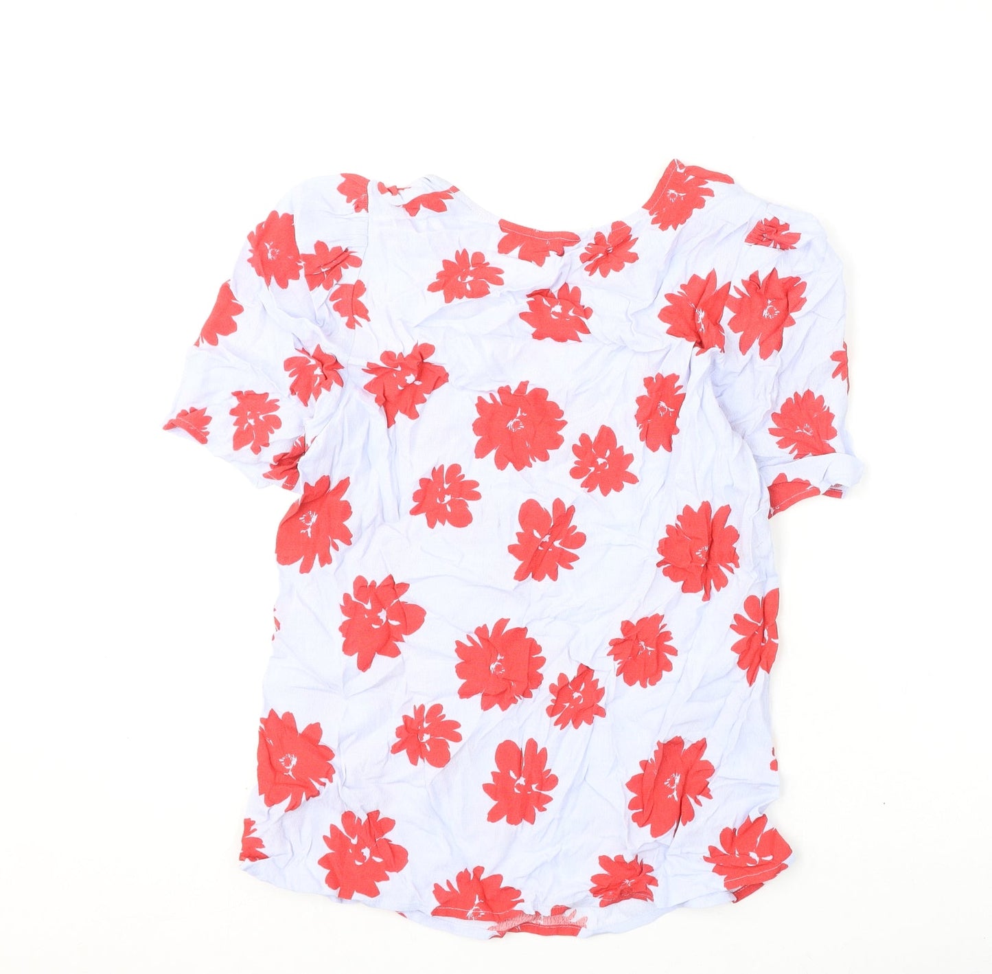 Marks and Spencer Womens Blue Floral Viscose Basic Blouse Size 10 V-Neck