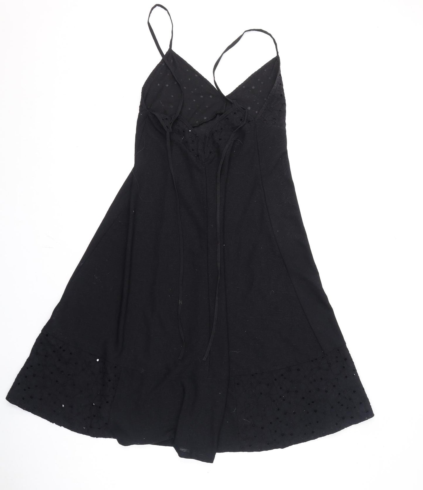 Zara Womens Black Polyester A-Line Size S V-Neck Tie - Floral Embroidery