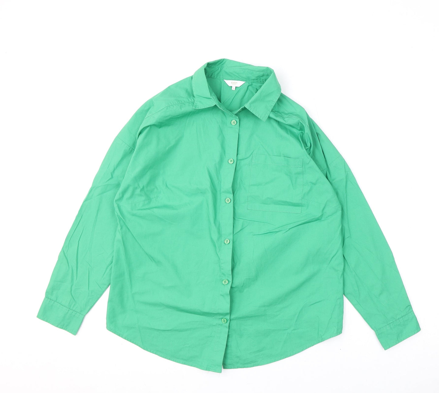 Cotton Traders Womens Green 100% Cotton Basic Button-Up Size 10 Collared