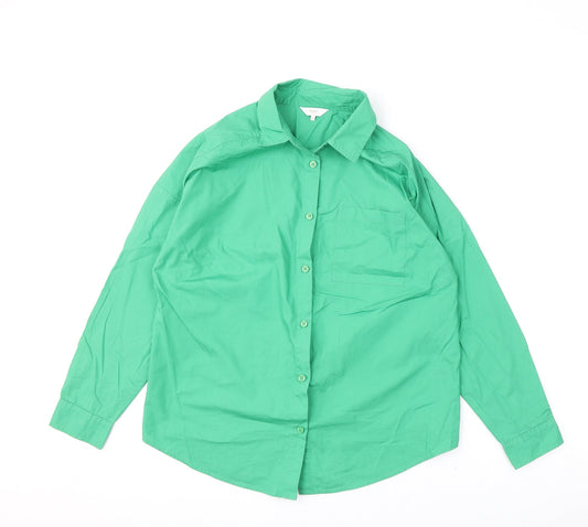 Cotton Traders Womens Green 100% Cotton Basic Button-Up Size 10 Collared