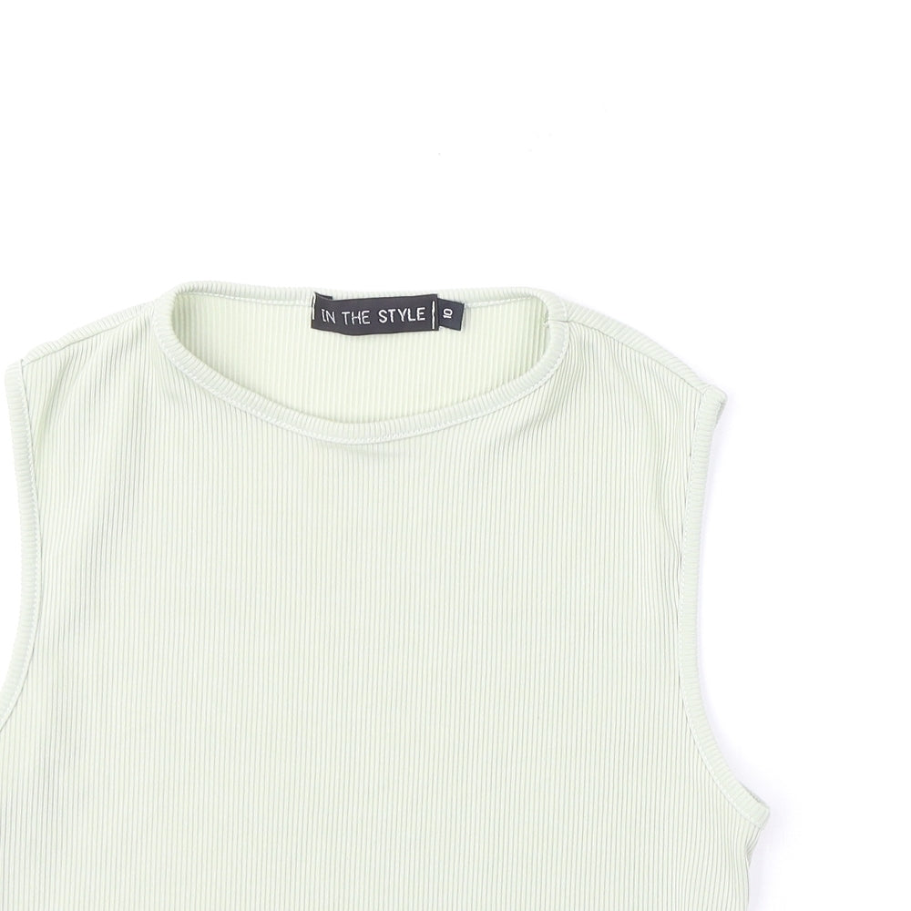 In the Style Womens Green Polyester Cropped Tank Size 10 Round Neck - Ribbed