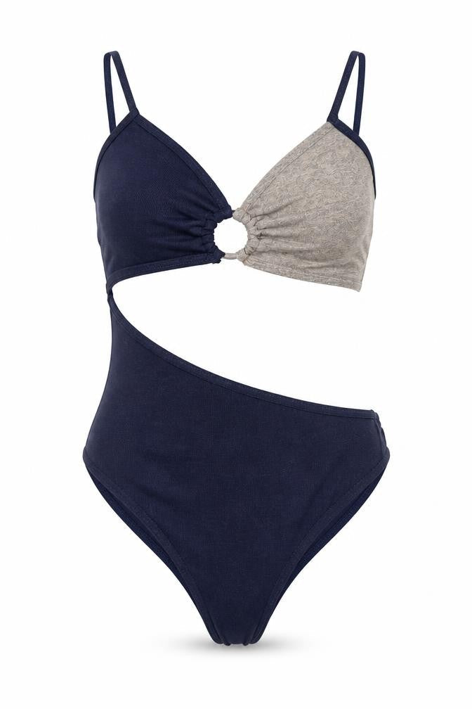 Missguided Womens Blue Polyester Bodysuit One-Piece Size 8 Snap - Side Cut Out