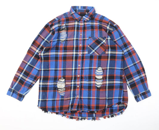 River Island Womens Multicoloured Plaid 100% Cotton Basic Button-Up Size M Collared - Sequins, Distressed Look