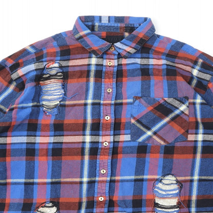 River Island Womens Multicoloured Plaid 100% Cotton Basic Button-Up Size M Collared - Sequins, Distressed Look