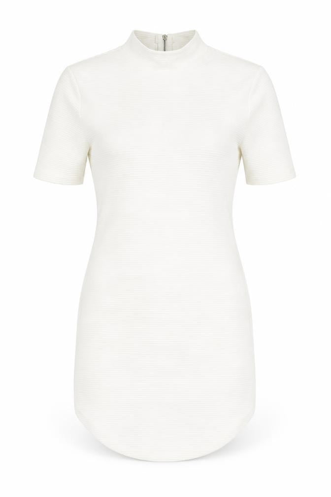 Boohoo Womens White Polyester Bodycon Size 8 Mock Neck Zip - Ribbed