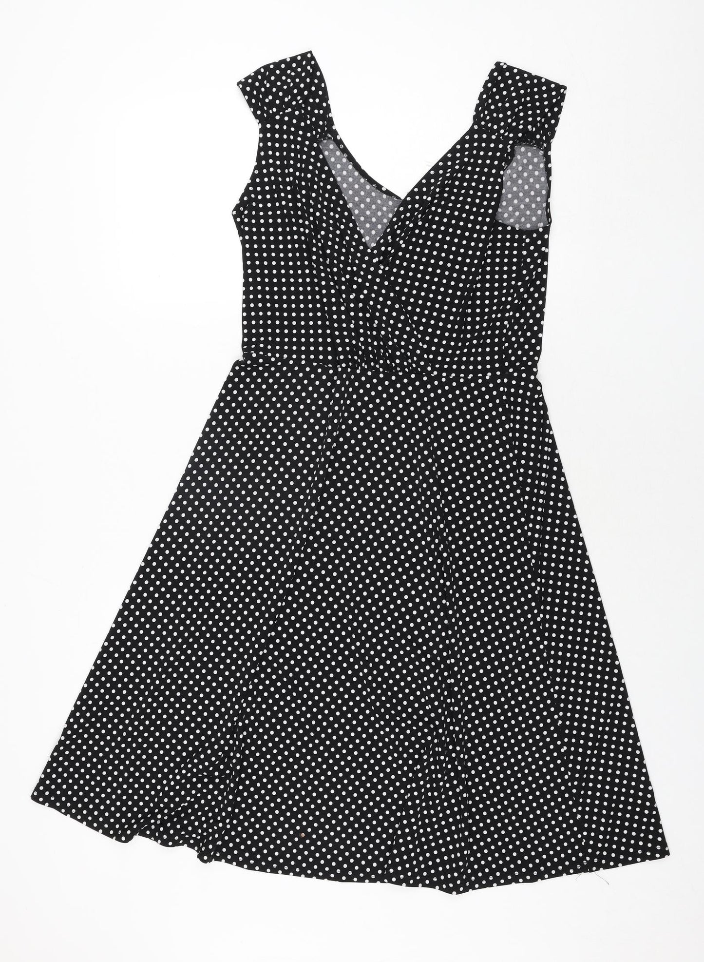 Tiana B Womens Black Polka Dot Polyester A-Line Size 12 V-Neck Pullover