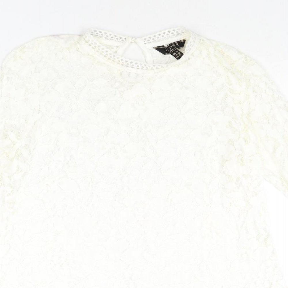 Lipsy Womens Ivory Viscose Basic Blouse Size 16 Mock Neck
