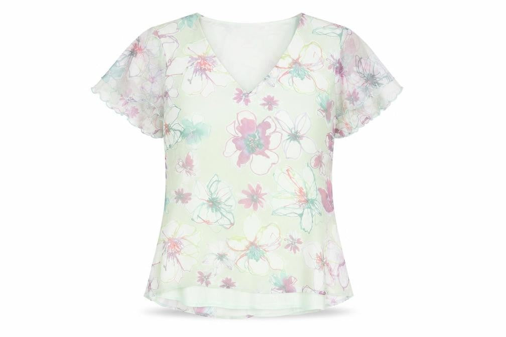Mandy Marsh Womens Green Floral Polyester Basic Blouse Size 12 V-Neck