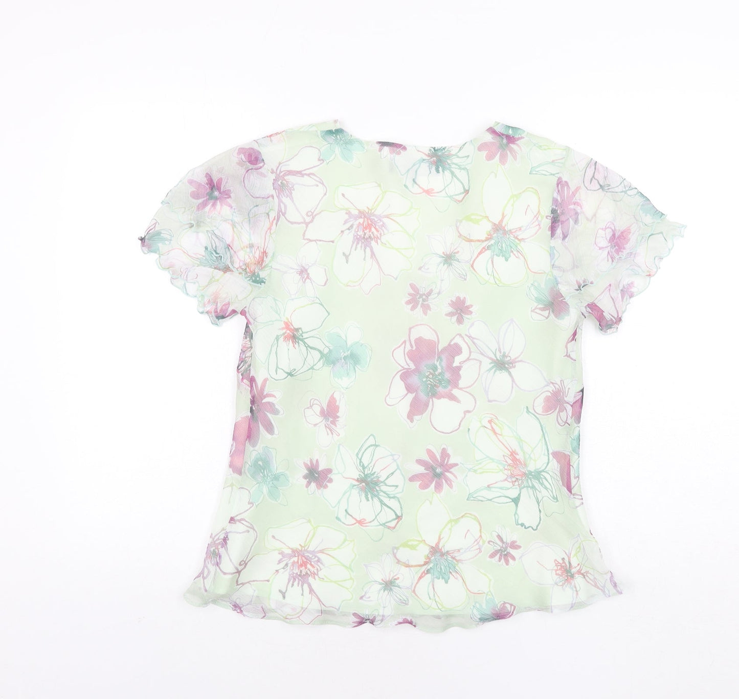 Mandy Marsh Womens Green Floral Polyester Basic Blouse Size 12 V-Neck