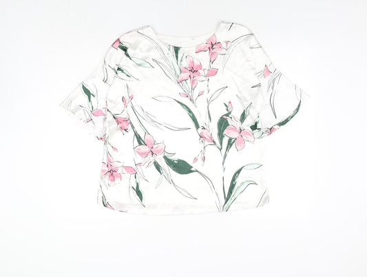 Marks and Spencer Womens White Polyester Basic Blouse Size 10 Round Neck - Floral Print